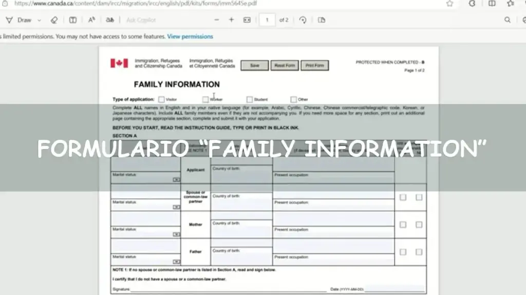 Cómo llenar formulario Family Form para visado canadiense