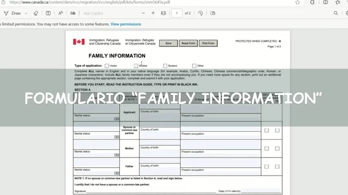 Cómo llenar formulario Family Form para visado canadiense