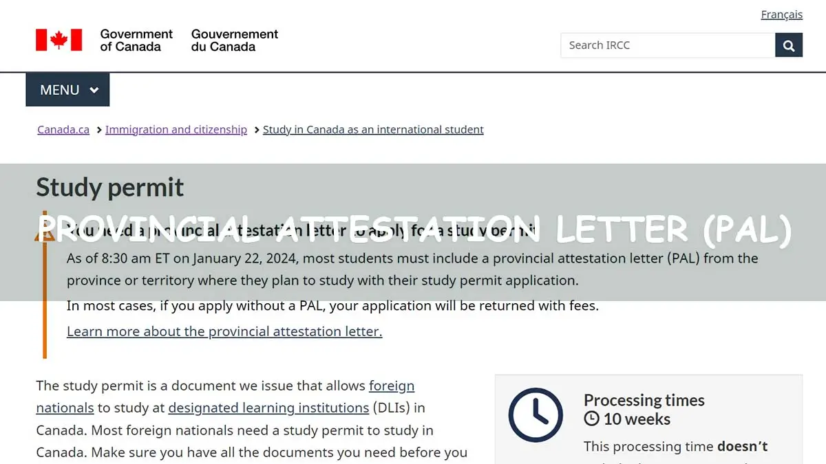 Visa de Estudiante Canadiense, Provincial Attestation Letter (PAL)